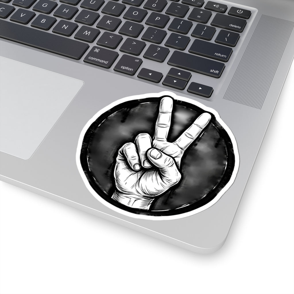 Peace Sign Sticker — Black & White Hand Gesture Kiss-Cut Sticker