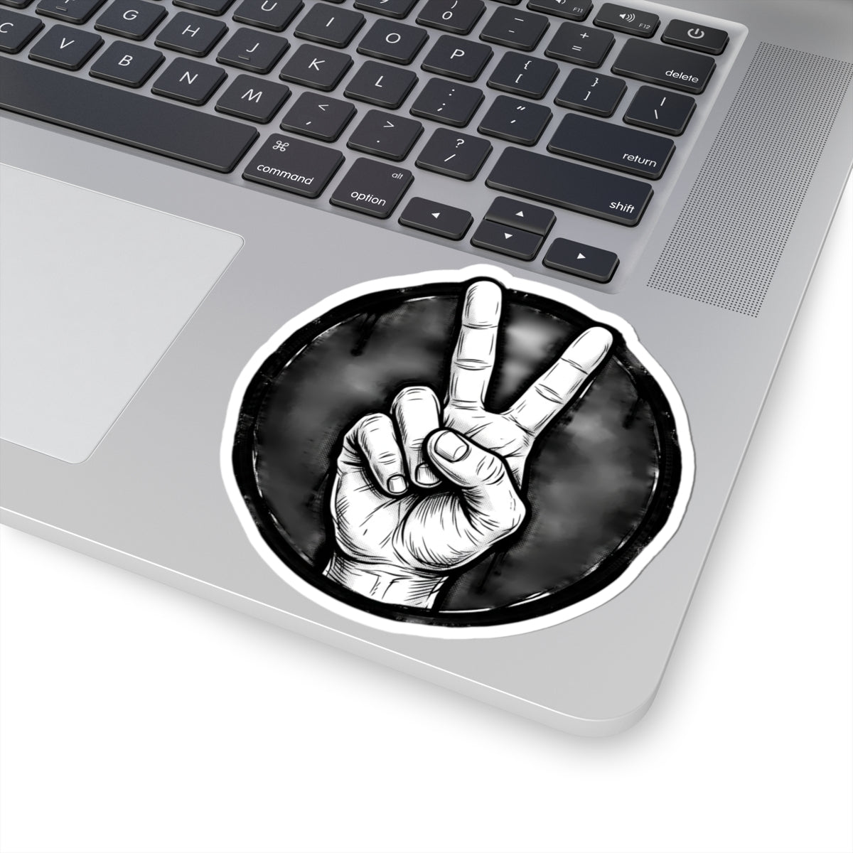 Peace Sign Sticker — Black & White Hand Gesture Kiss-Cut Sticker