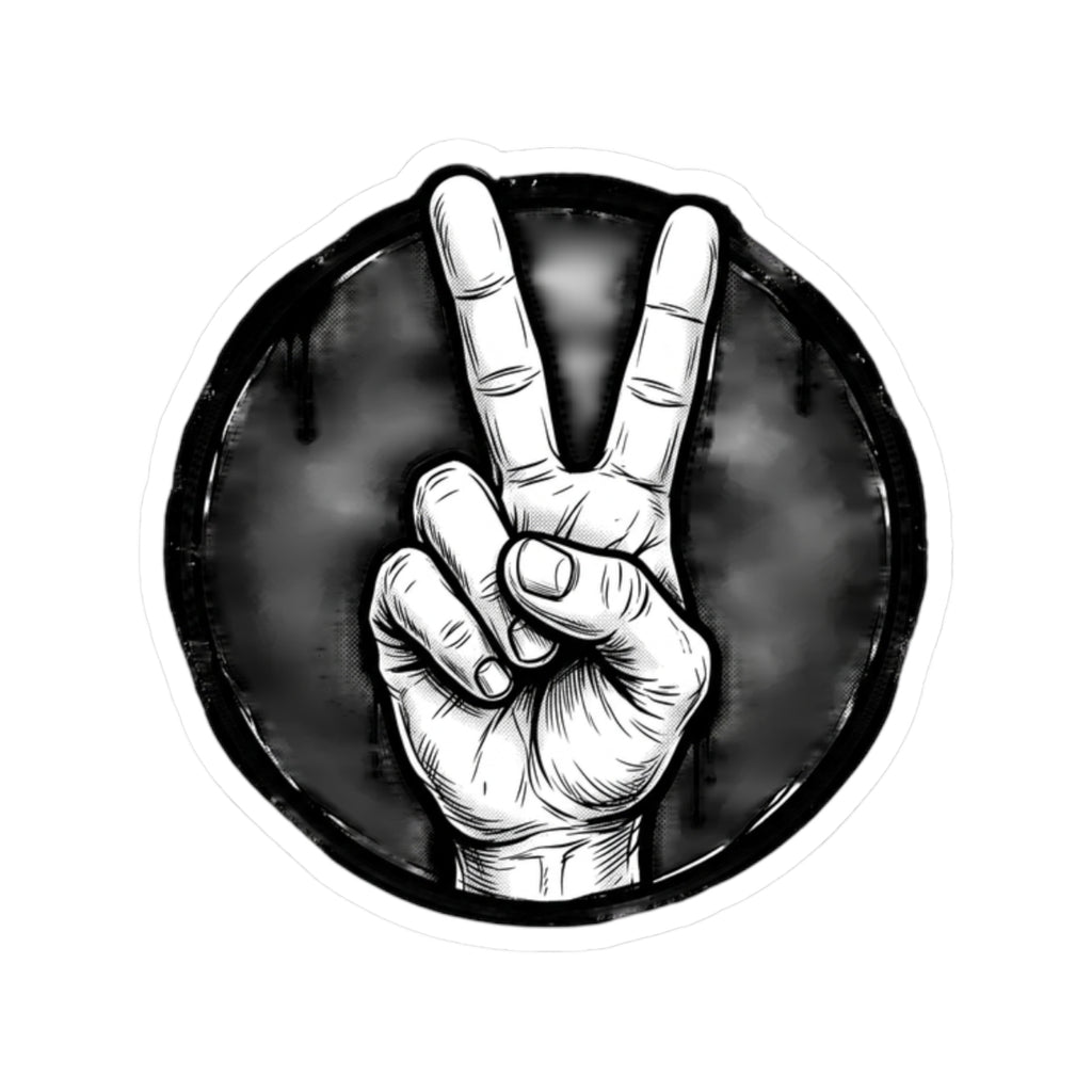 Peace Sign Sticker — Black & White Hand Gesture Kiss-Cut Sticker