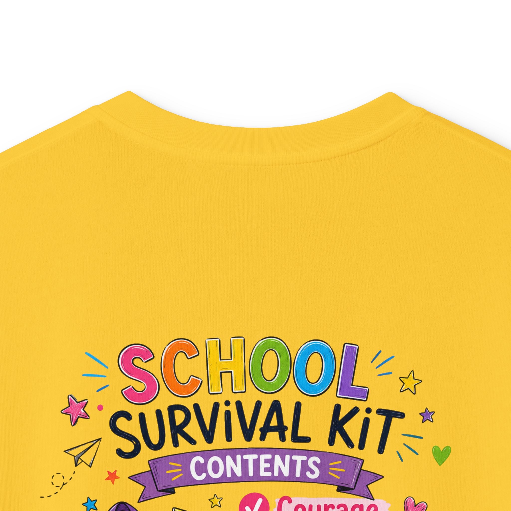 Kids Softstyle Tee- Personalized back to school, with Name, grade, and school survival kit