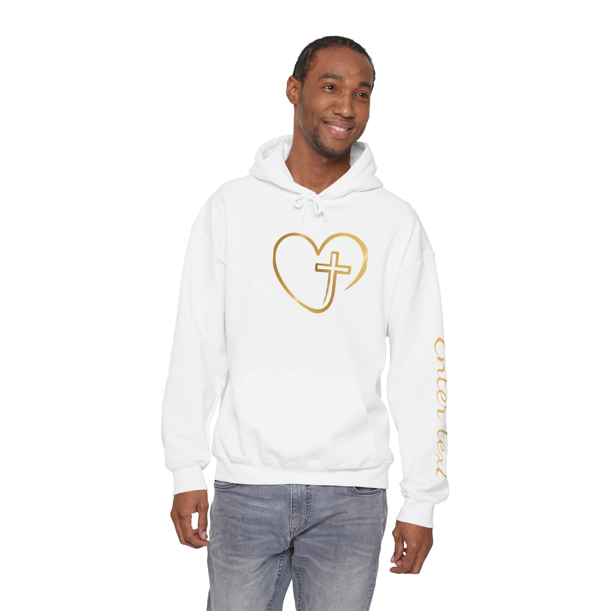 Personalized Christian Heart Hoodie — Gold Cross Heart Religious Pullover