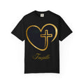 Personalized Religious Heart T-Shirt — Gold Cross Heart with your last name