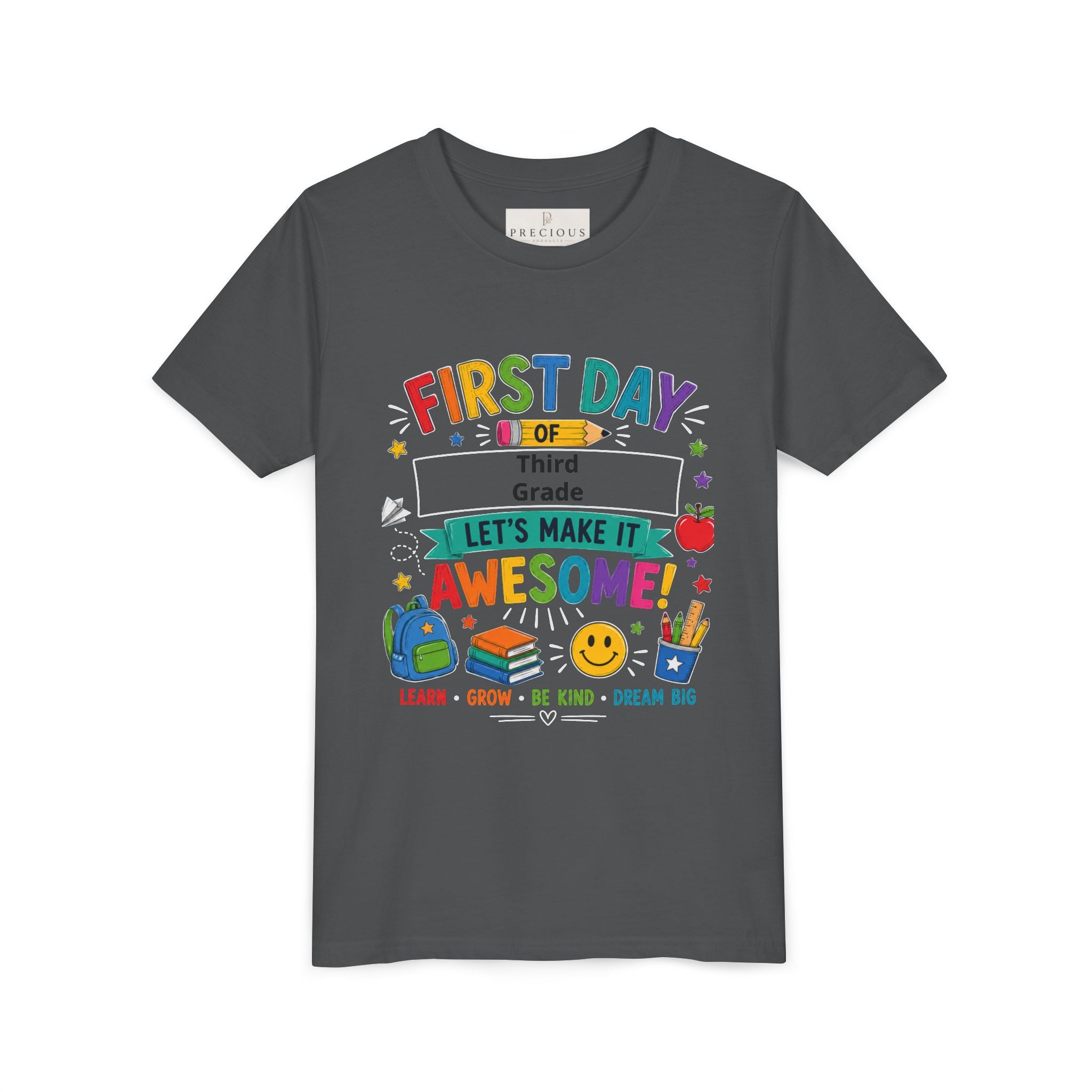 First Day of School Personalized Youth Tee — "Let's Make It Awesome!" Backname Personalizable (David 2026)