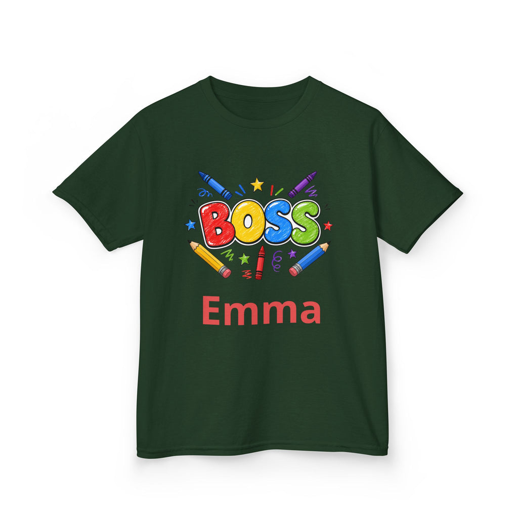 Kids 'Boss' Personalized T‑Shirt — Colorful Crayon Design (Custom Name)