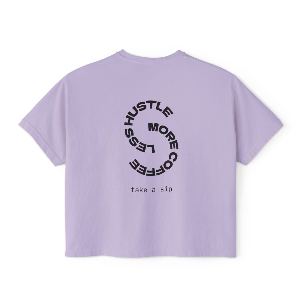 Coffee Graphic Tee — "Expresso Yourself" Boxy Top (Hustle More, Less Coffee)