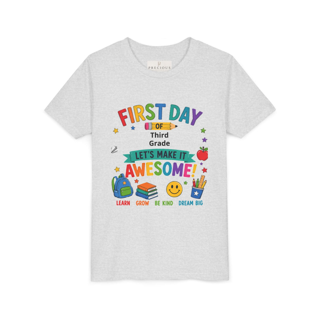 First Day of School Personalized Youth Tee — "Let's Make It Awesome!" Backname Personalizable (David 2026)