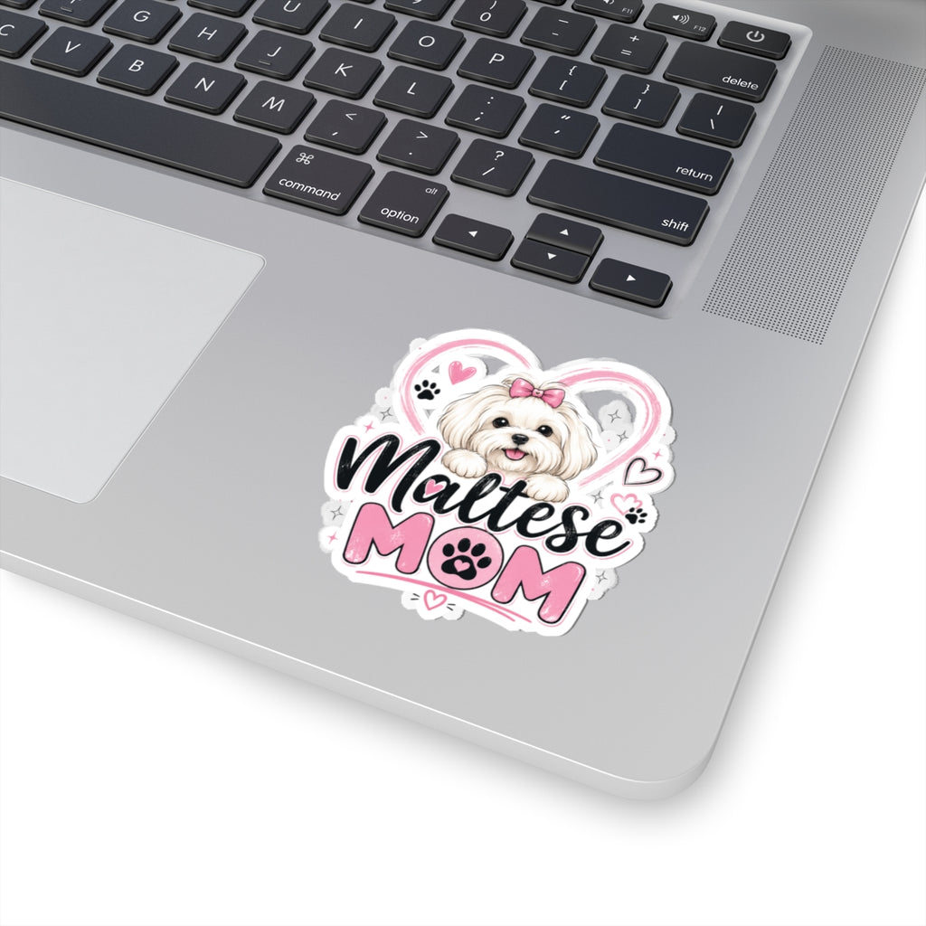 Maltese Mom Kiss-Cut Sticker — Cute White Maltese Dog Paw Print Decal