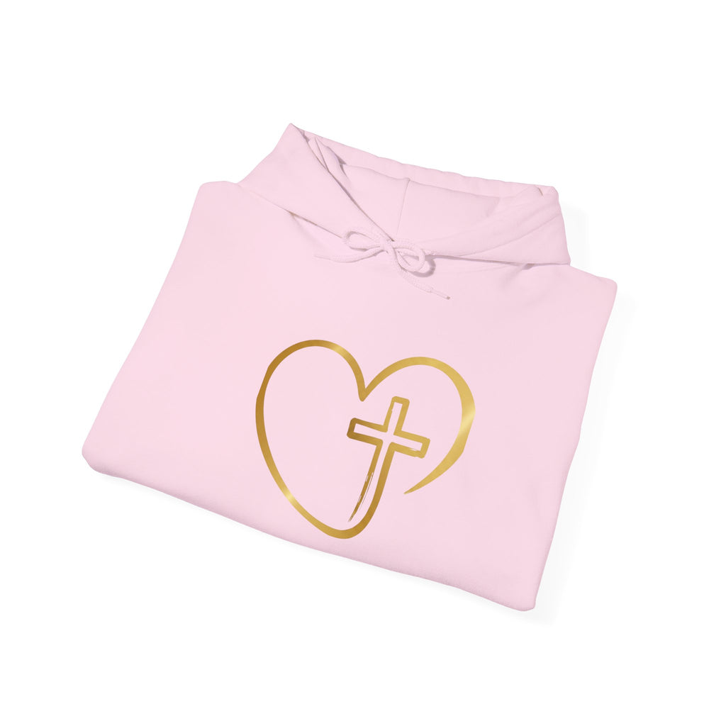 Copy of Personalized Christian Heart Hoodie — Gold Cross Heart Religious Pullover
