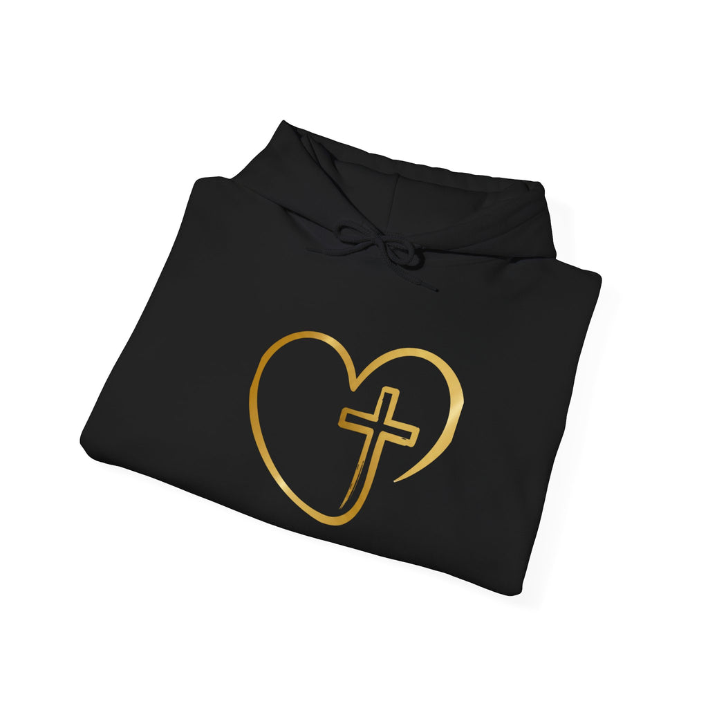 Copy of Personalized Christian Heart Hoodie — Gold Cross Heart Religious Pullover
