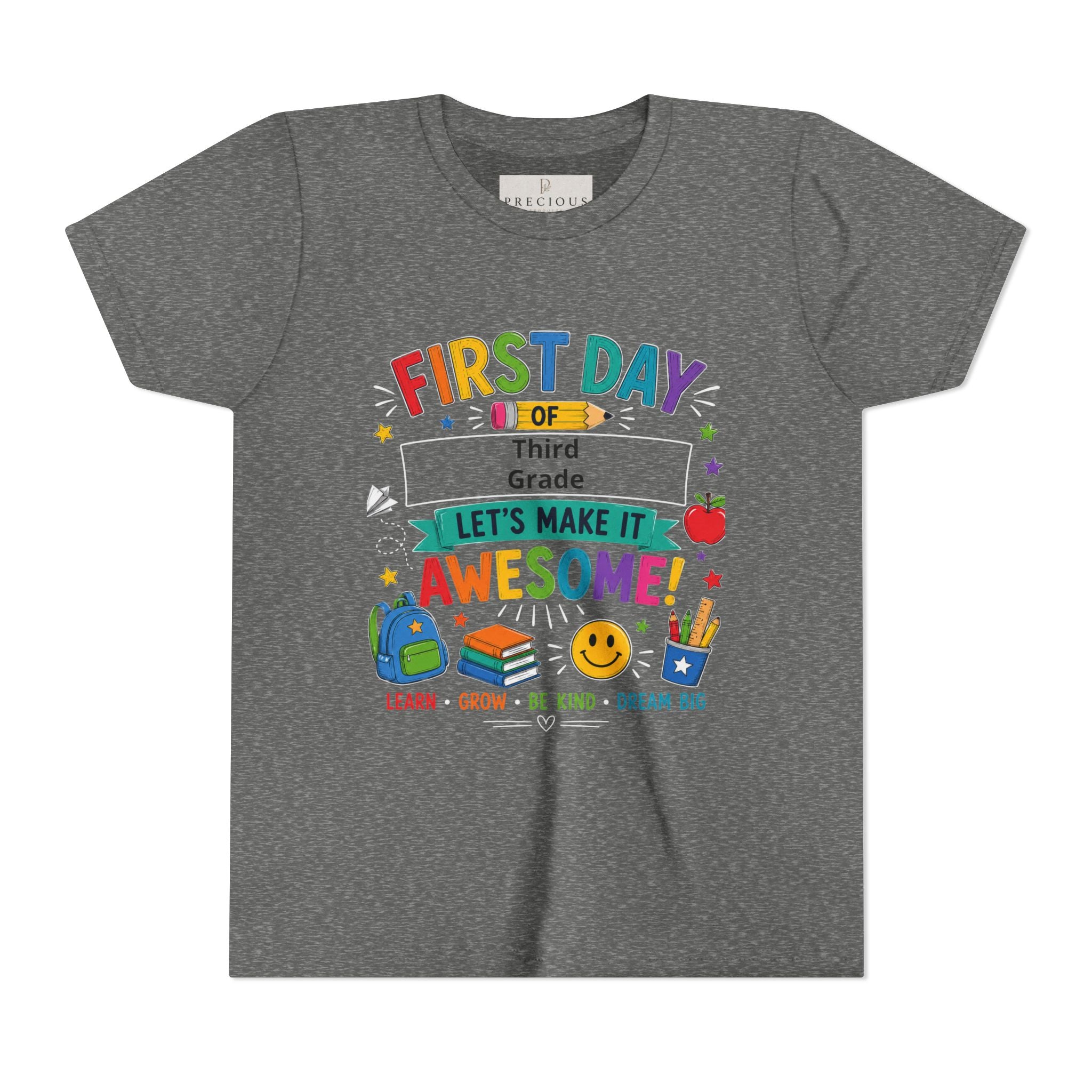 First Day of School Personalized Youth Tee — "Let's Make It Awesome!" Backname Personalizable (David 2026)