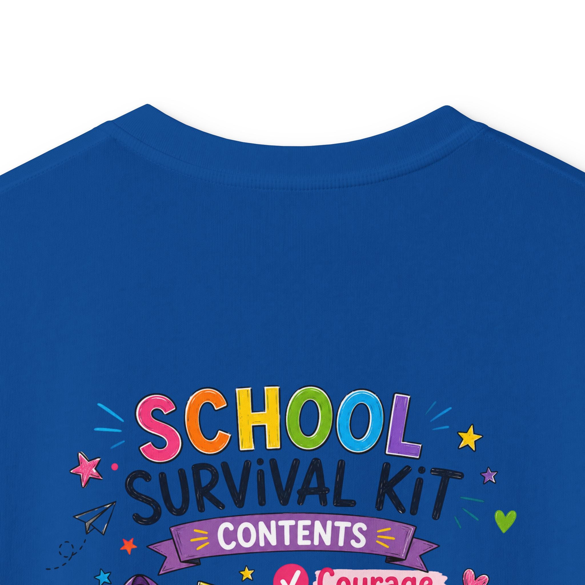 Kids Softstyle Tee- Personalized back to school, with Name, grade, and school survival kit