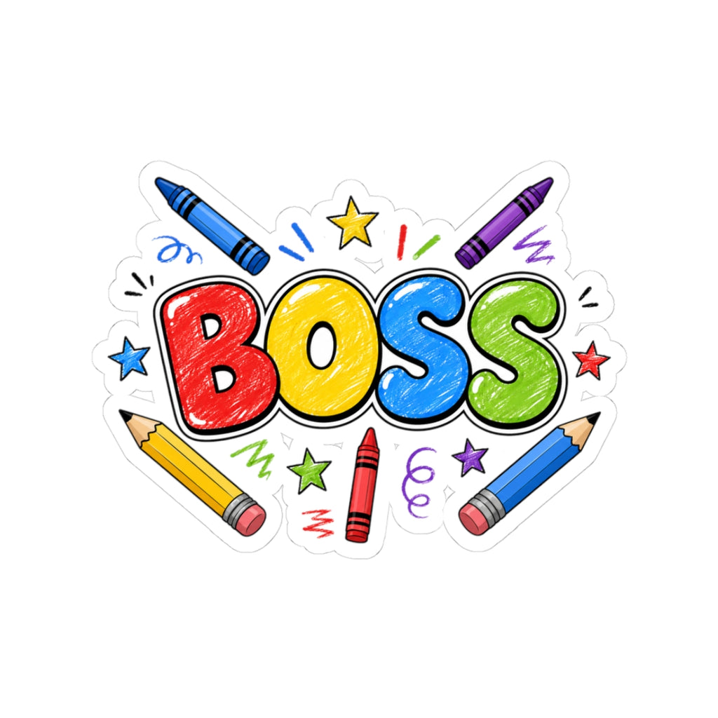Back-to-School Boss Crayon Sticker — Colorful Kids’ Reward & Laptop Decal