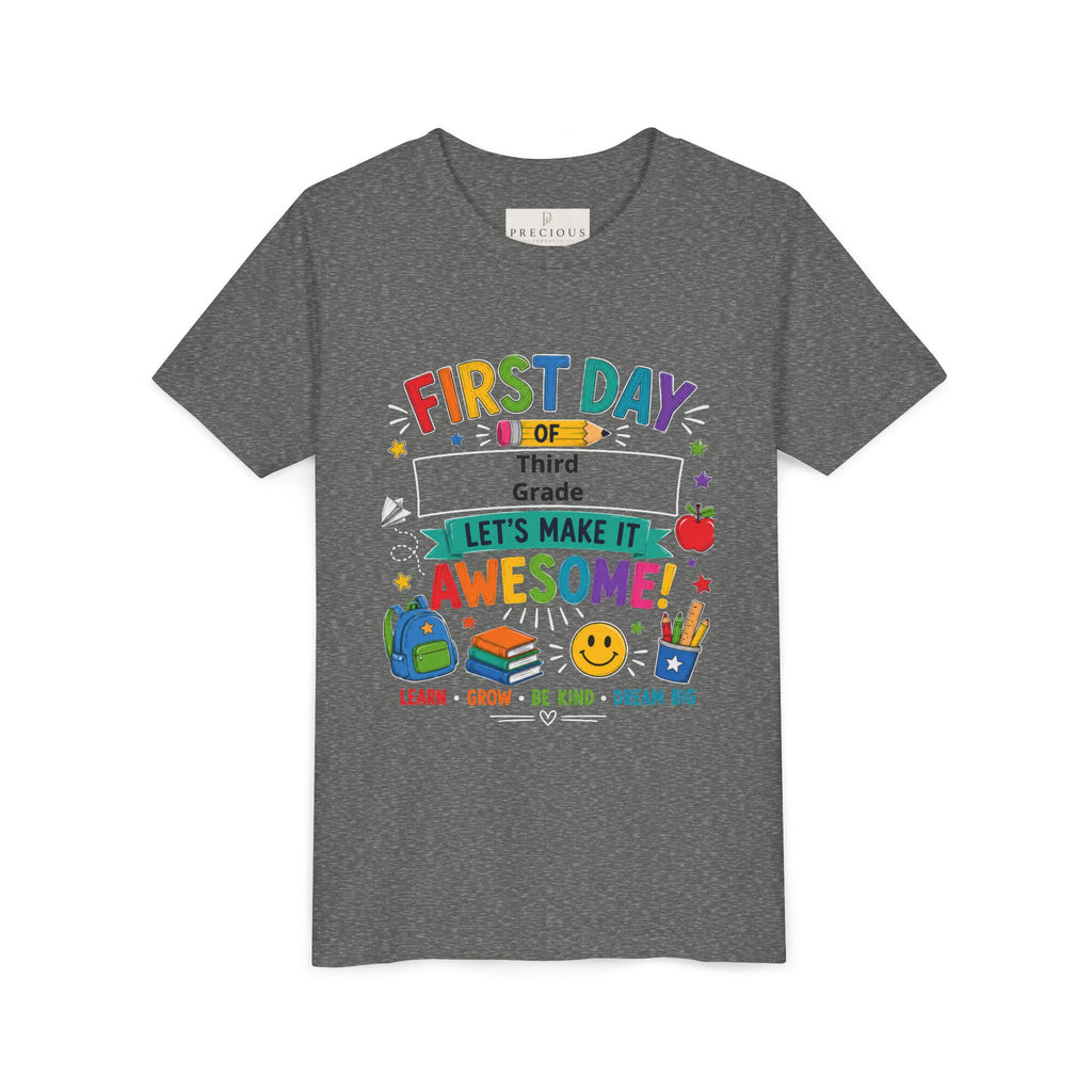 First Day of School Personalized Youth Tee — "Let's Make It Awesome!" Backname Personalizable (David 2026)