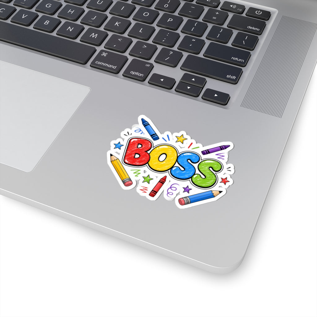 Back-to-School Boss Crayon Sticker — Colorful Kids’ Reward & Laptop Decal