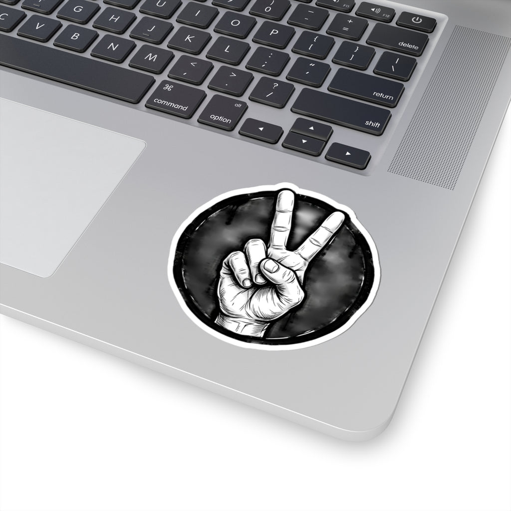 Peace Sign Sticker — Black & White Hand Gesture Kiss-Cut Sticker