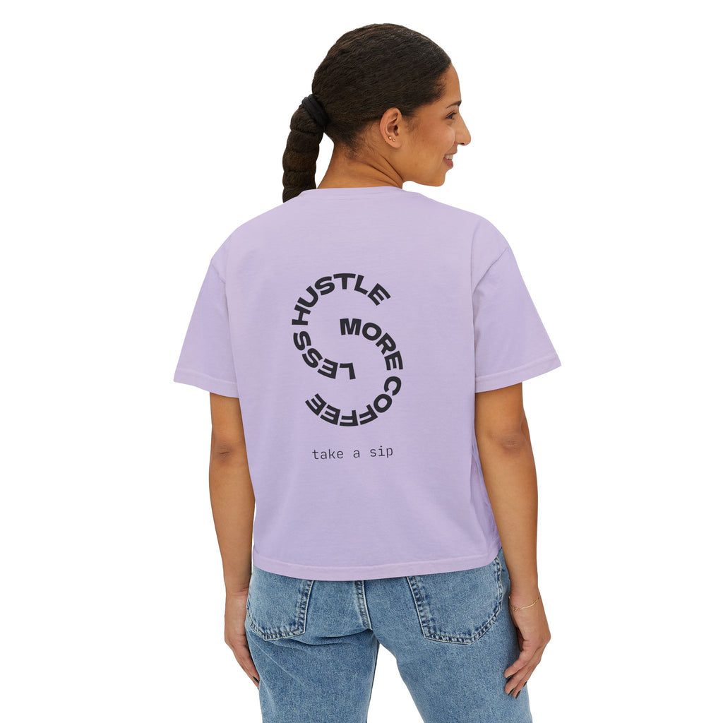 Coffee Graphic Tee — "Expresso Yourself" Boxy Top (Hustle More, Less Coffee)