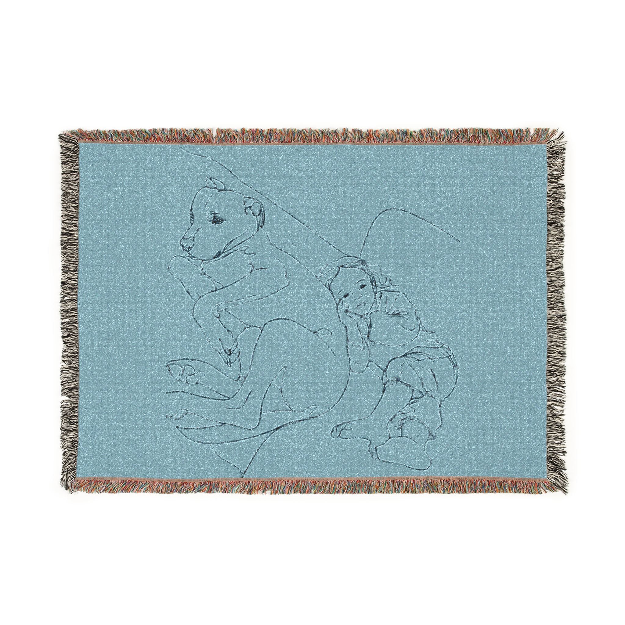 Woven Blanket — Minimalist Line Art Frog Throw Blanket