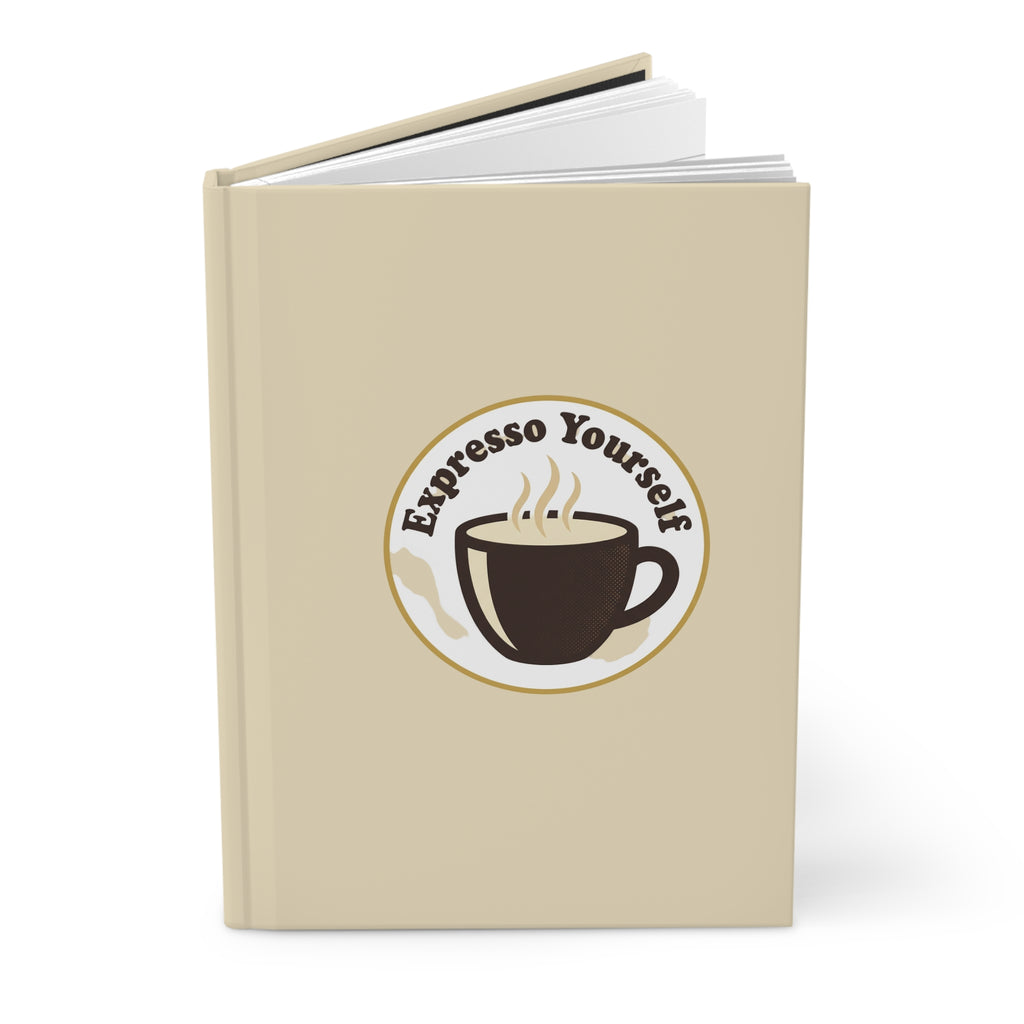 Personalized Coffee 'Espresso Yourself' Hardcover Journal — Personalized Beige Notebook for Writers & Coffee Lovers